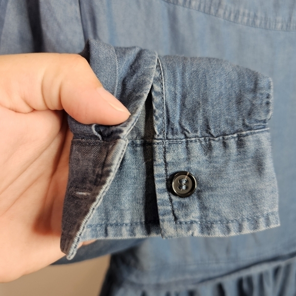 Walter Baker Blue A-line Dress with 3/4 Cuffed Sleeves and Plunge Neckline - Picture 7 of 9